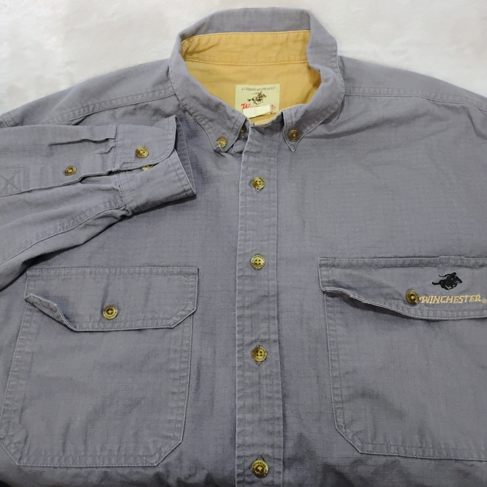 Vtg Winchester Hunting Shooting Shirt Mens Large Long Sleeve Logo Ripstop Blue R